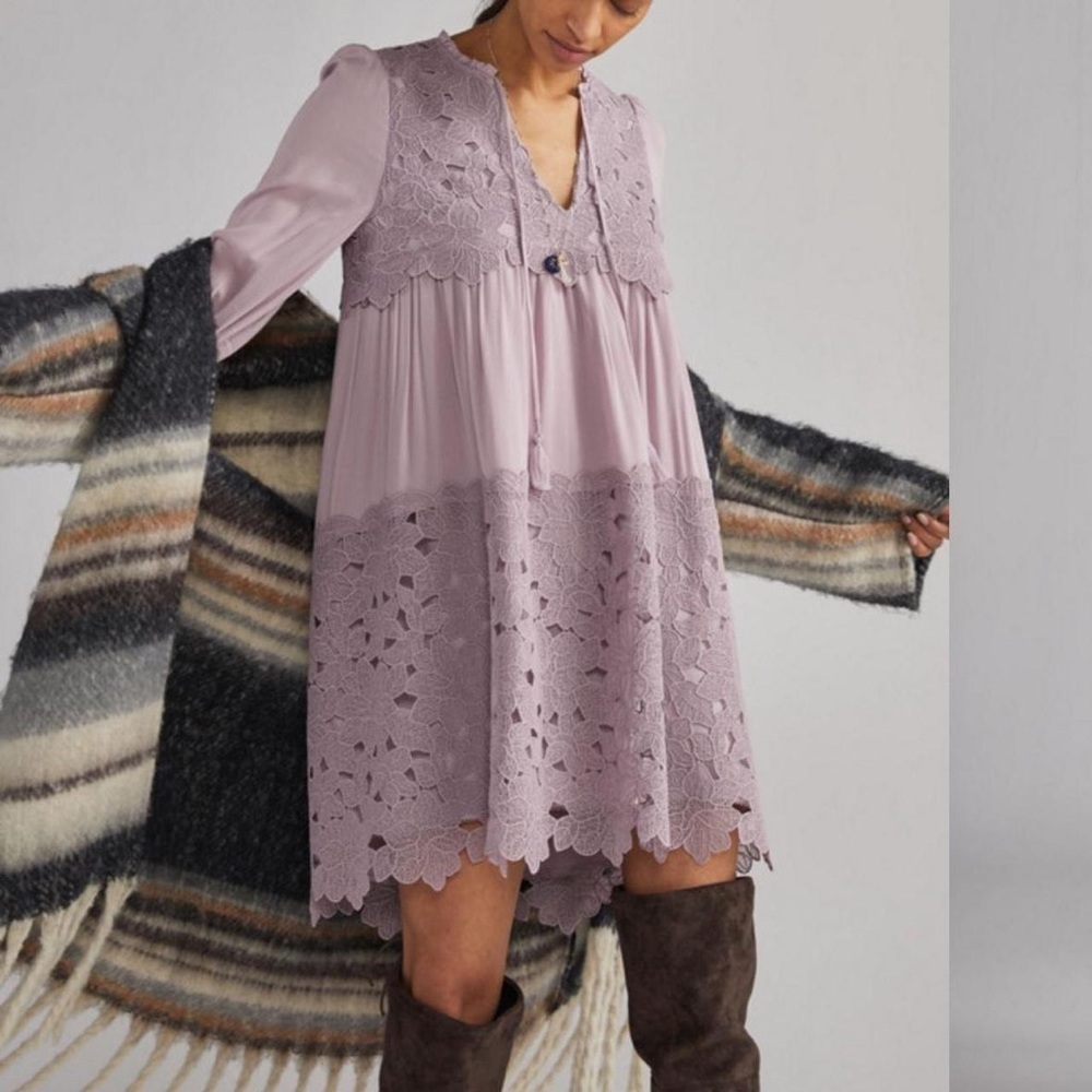 Anthropologie Lilac Lace Tunic Dress